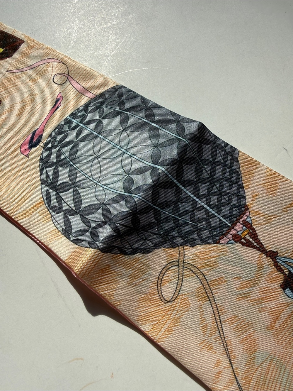 Pink and Brown Hot Air Balloon Silk Scarf Accent - Picture 7 of 12